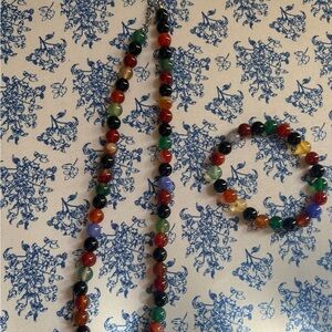 Colorful Beaded Necklace and Bracelet Set purchased in Seoul , S Korea NWOT.